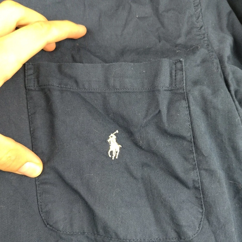VTG Polo Ralph Lauren Robe Mens L/XL Navy Blue Fleece Lined Cotton Old Money EUC